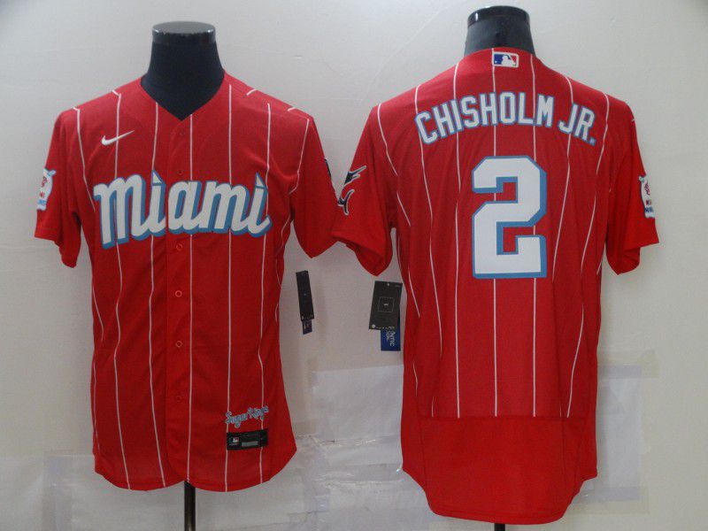 Men Miami Marlins 2 Chisholm jr Red City Edition Elite Nike 2021 MLB Jersey